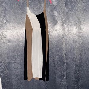 Tan, Black and White Colorblock Strappy Dress